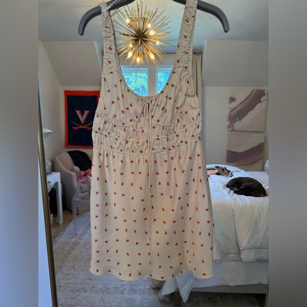 NWT Zara silk dress with flowers. 
Size Small Navy